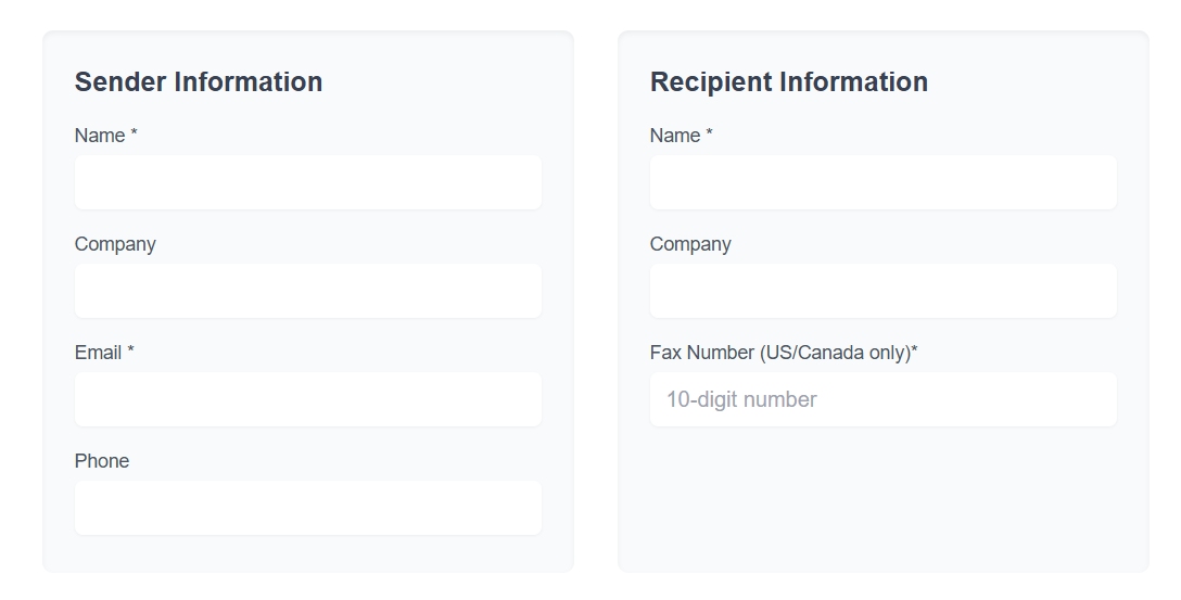 FaxMingle Sender and Recipient Form